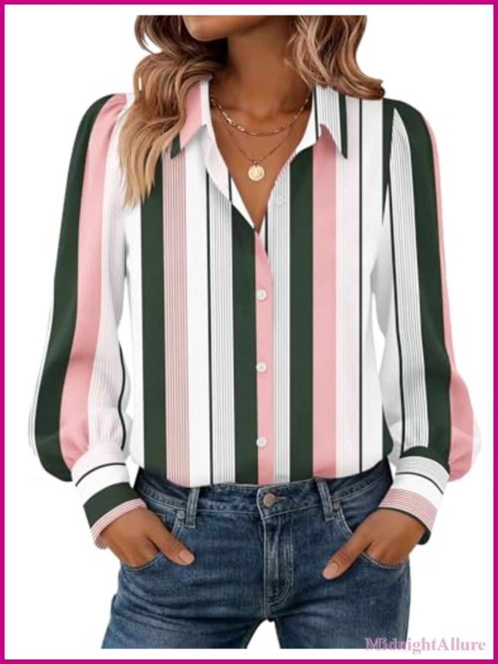 Women's Floral Button Down Blouse - Long Sleeve Chiffon Lantern Sleeve Top